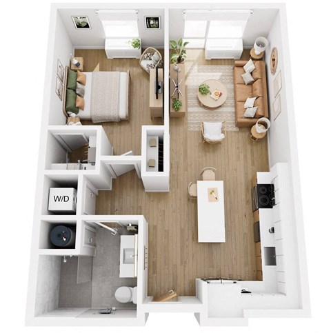 Floor plan for 1 bed, 1 bath, 750 sqft